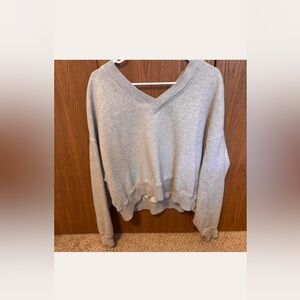 Aerie Grey Off the shoulder v neck sweater